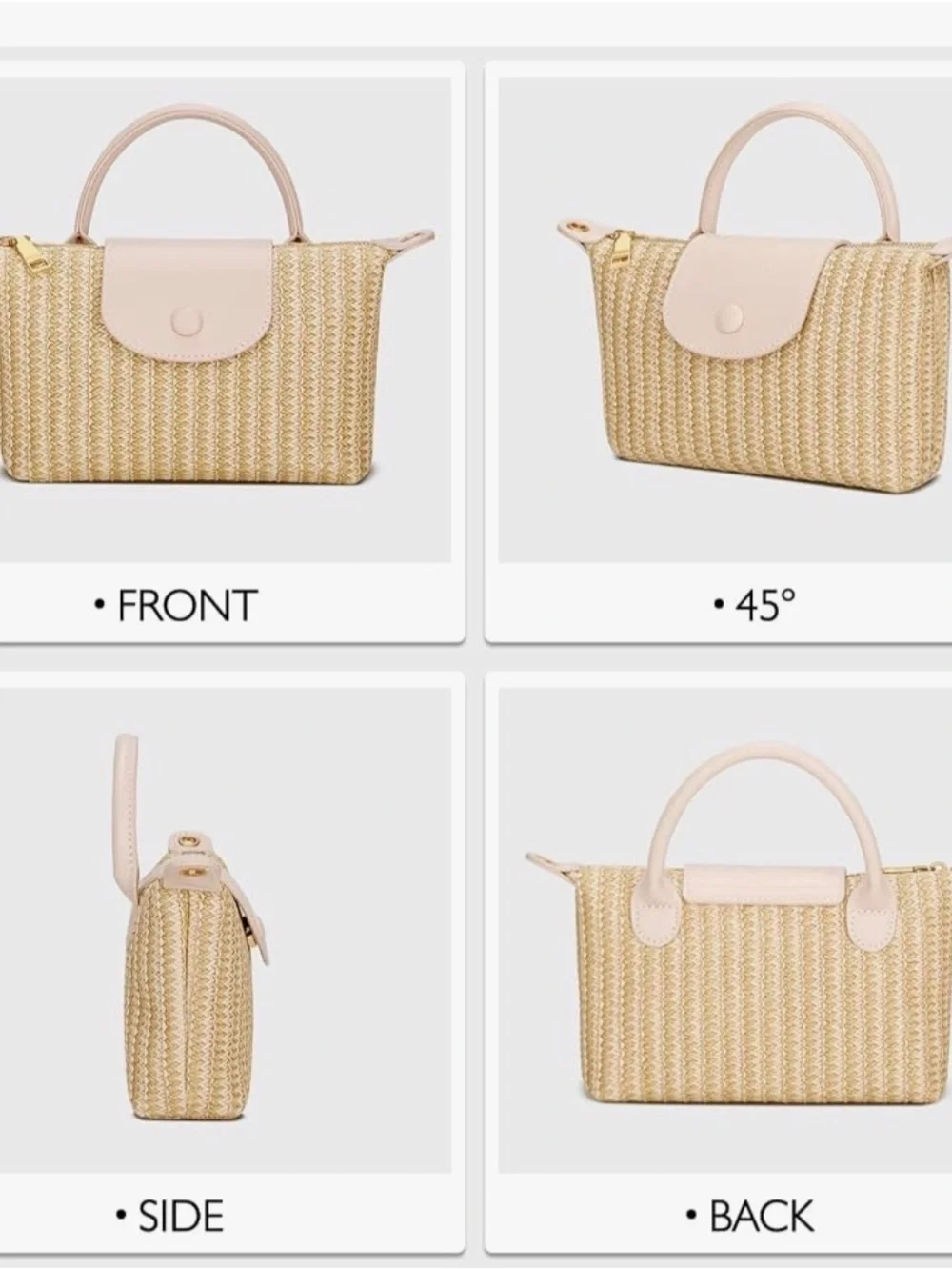 Straw Weave Top-Handle Bag in Blush Cream